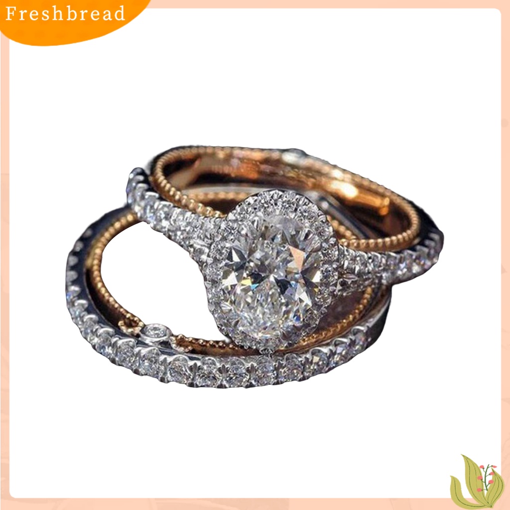 &lt; Freshbread &gt; 2Pcs Wanita Cincin Vintage Mengkilap Elektroplating Geometris Berkilau Dekorasi Duawarna Telur Angsa Permata Imitasi Pernikahan Pertunangan Cincin Perhiasan Hadiah Untuk Anniversary