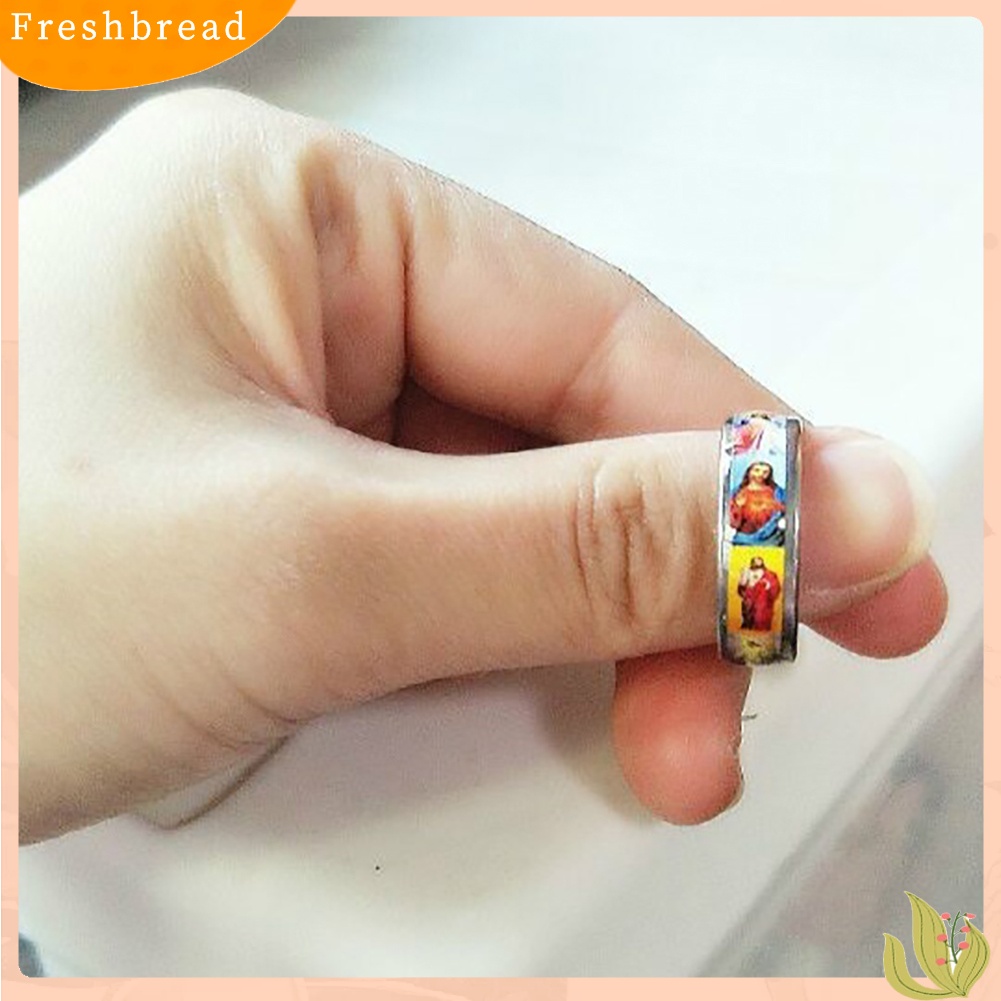 &lt; Freshbread &gt; Fashion Unisex Stainless Steel Yesus Lukisan Minyak Jari Ekor Cincin Band Perhiasan