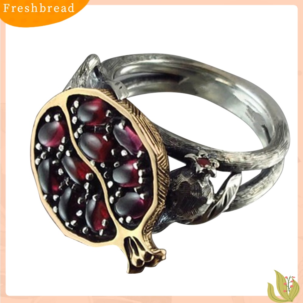 &lt; Freshbread &gt; Vintage Faux Gemstone Rotan Delima Cincin Wanita Pernikahan Pertunangan Perhiasan