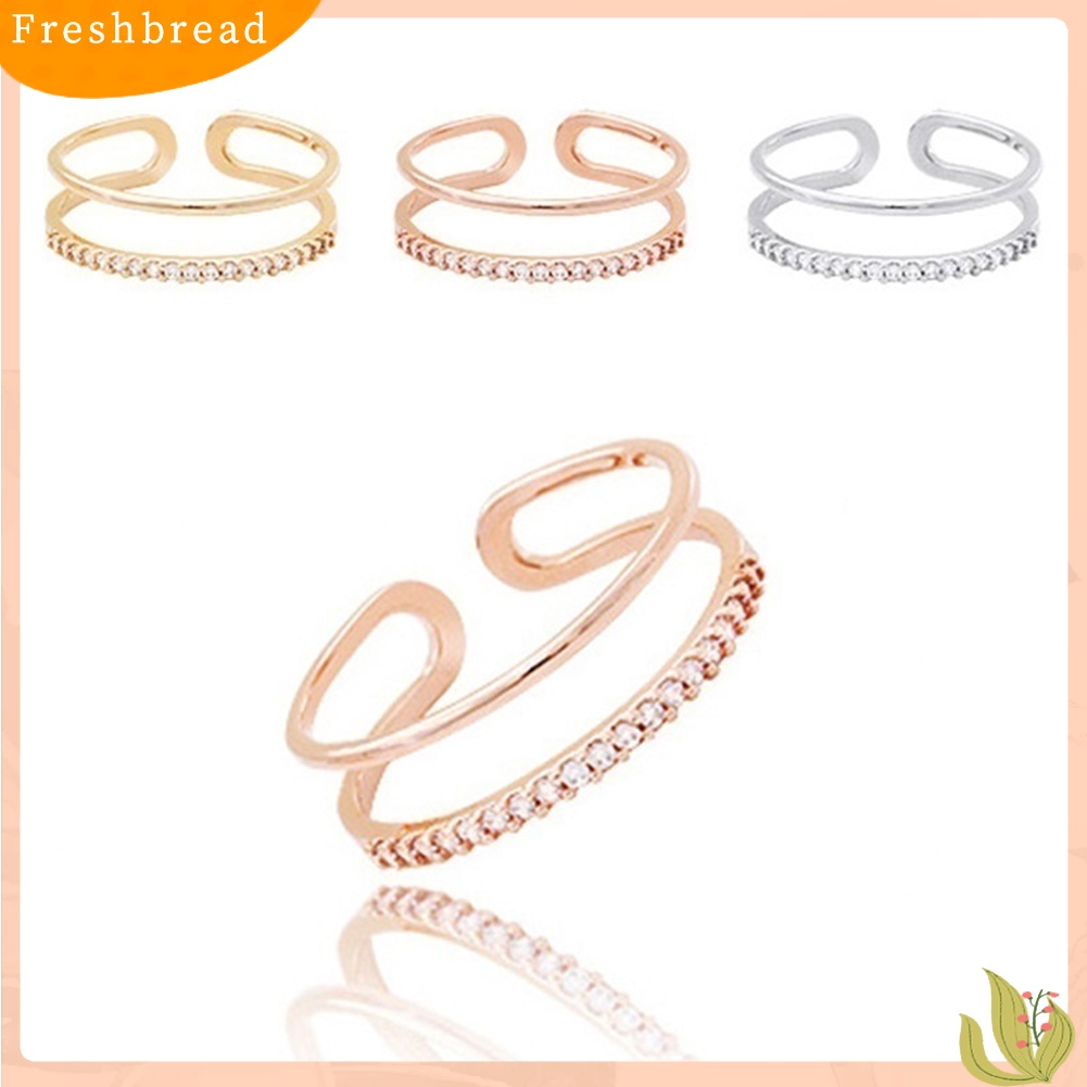 &lt; Freshbread &gt; Fashion Wanita Double Layer Berlian Imitasi Bertatahkan Ujung Terbuka Jari Cincin Perhiasan Dekorasi