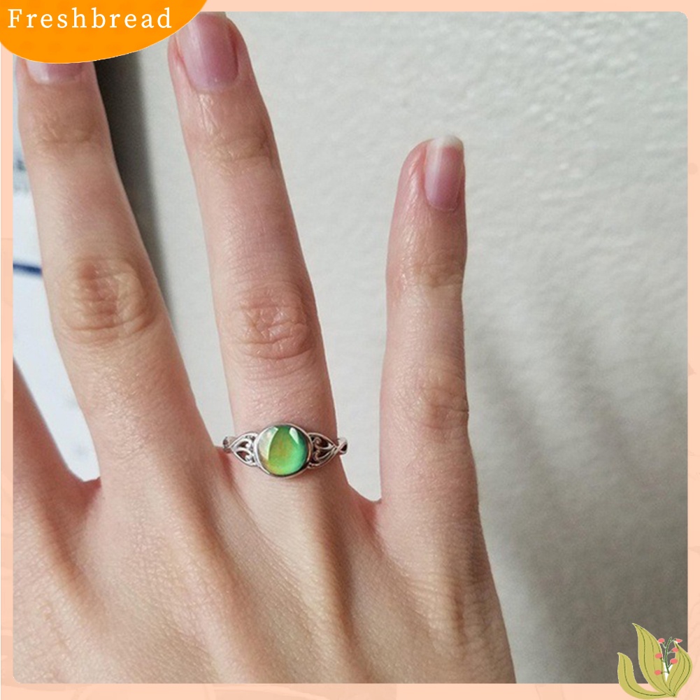 &lt; Freshbread &gt; Wanita Bulat Permata Imitasi Hias Berongga Suhu Berubah Warna Mood Cincin Perhiasan