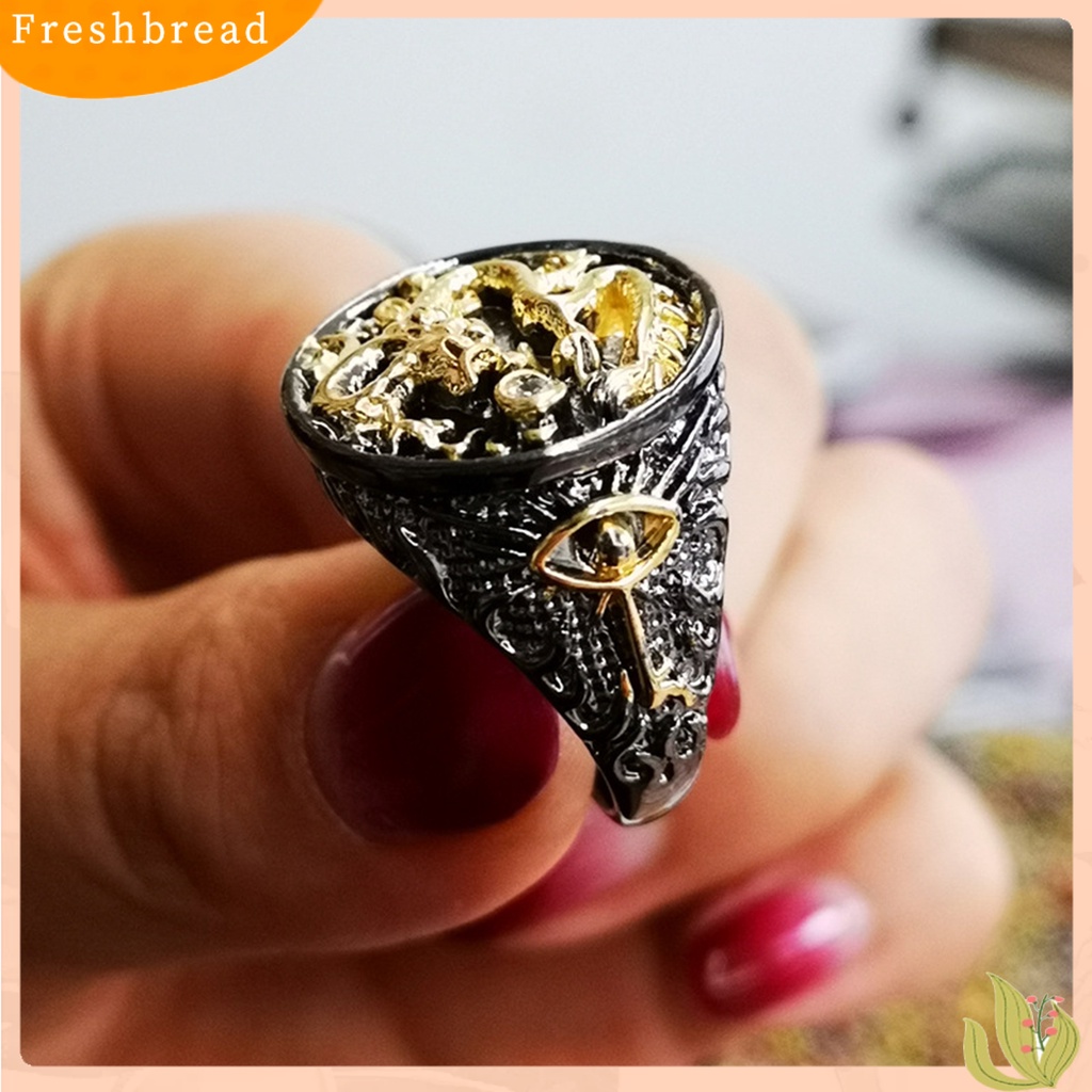 &lt; Freshbread &gt; Pria Cincin Berlapis Emas Two-tone Vintage Geometris Electroplating Dekorasi Hadiah Naga Cina Laki-Laki Jari Cincin Aksesoris Perhiasan Untuk Hadiah