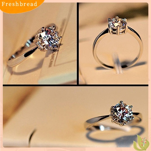 &lt; Freshbread &gt; Perhiasan Cincin Tunangan Kawin Zirkon Bulat Besar Berlapis Perak Wanita Mewah