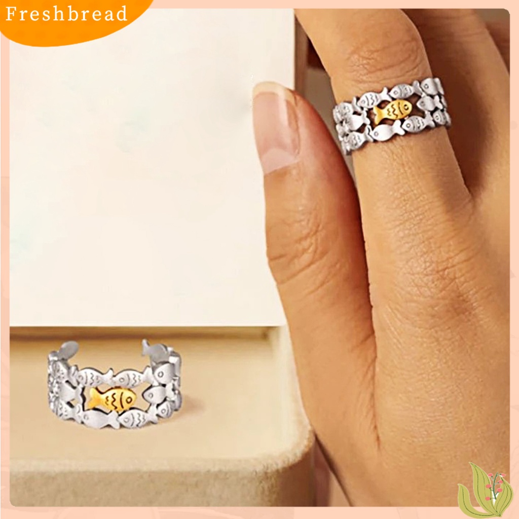 &lt; Freshbread &gt; Ring Adjustable Charming Open Cuff Cincin Ikan Kecil Bergaya Untuk Wanita