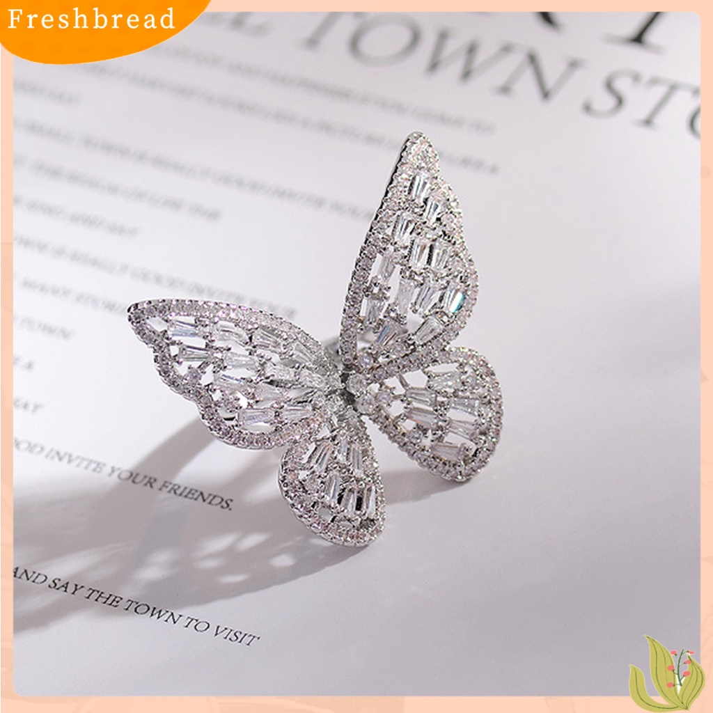 &lt; Freshbread &gt; Fashion Wanita Berongga Kupu-Kupu Berlian Imitasi Pembukaan Jari Cincin Pesta Perhiasan Hadiah