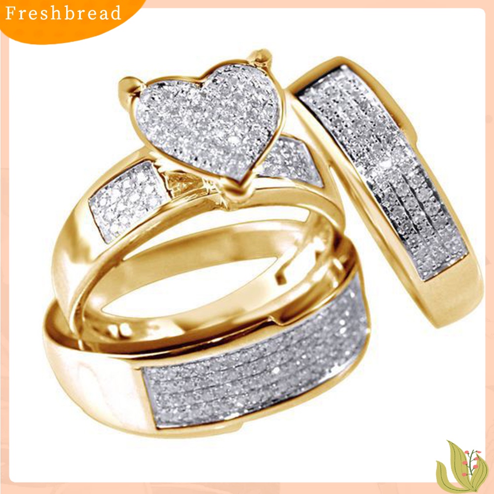 &lt; Freshbread &gt; 3Pcs/Set Jantung Berlian Imitasi Bertatahkan Susun Jari Cincin Perhiasan Pernikahan Pengantin