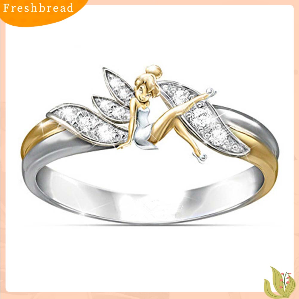 &lt; Freshbread &gt; Fashion Wanita Peri Bunga Berlian Imitasi Bertatahkan Dua Tone Jari Cincin Perhiasan Hadiah