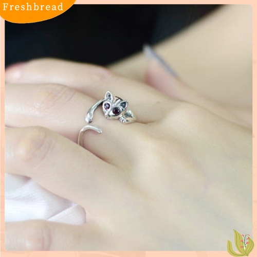 &lt; Freshbread &gt; Fashion Wanita Lucu Hewan Bentuk Kucing Berlian Imitasi Cincin Jari Terbuka Yang Dapat Disesuaikan