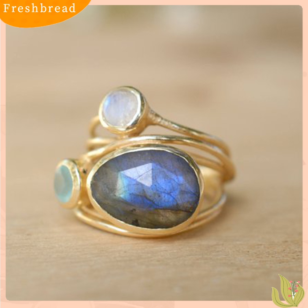 &lt; Freshbread &gt; Vintage Irregular Multilayer Buatan Moonstone Wanita Jari Cincin Perhiasan Hadiah