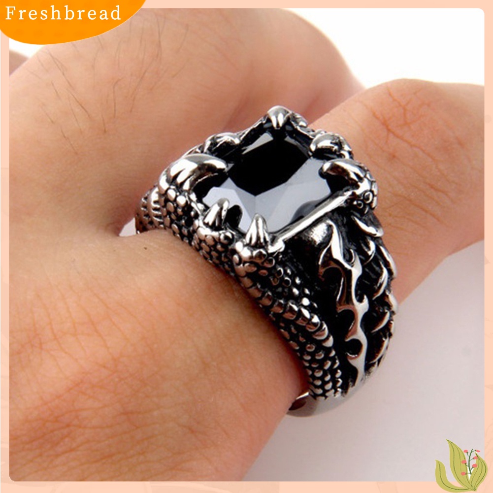 &lt; Freshbread &gt; Man Retro Titanium Steel Cincin Mendominasi Cakar Naga Desain Zirkon Cincin Hadiah