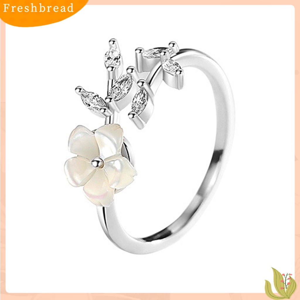 &lt; Freshbread &gt; Cincin Wanita Bunga Daun Pembukaan Yang Dapat Disesuaikan Lady Circlet Wedding Ring