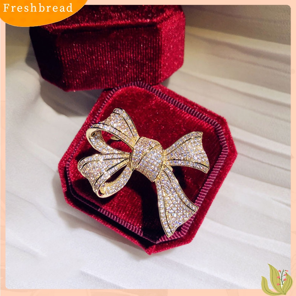 &lt; Freshbread &gt; Fashion Wanita Cubic Zirconia Bertatahkan Busur Jari Cincin Hadiah Perhiasan Pesta Pernikahan