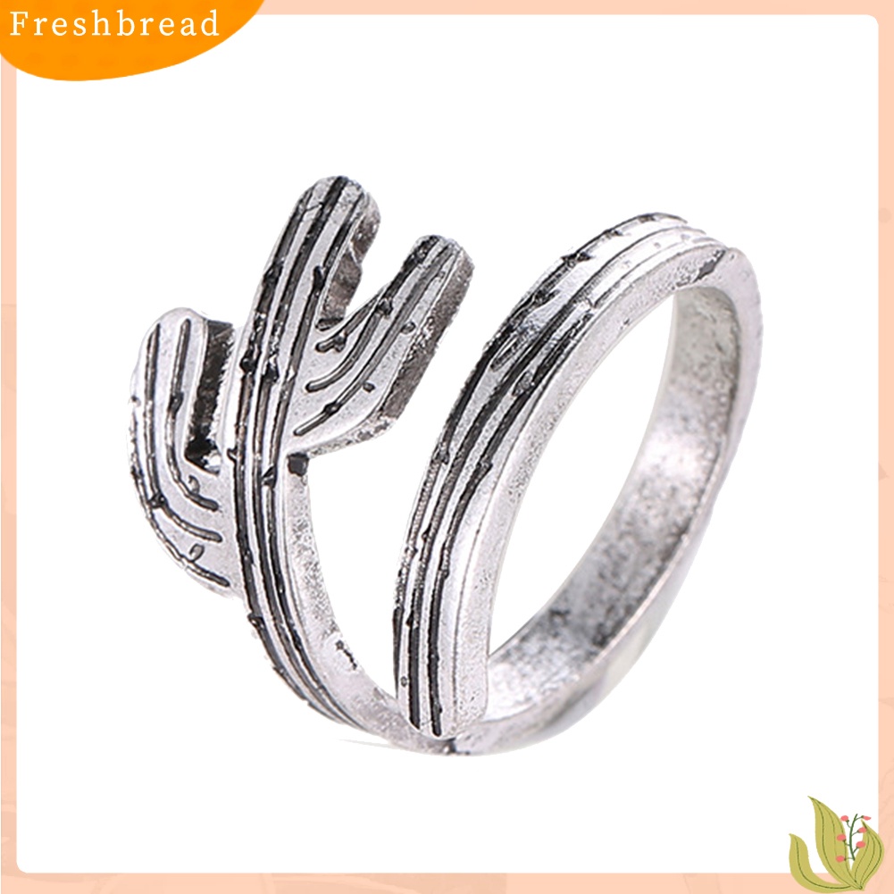 &lt; Freshbread &gt; Wanita Pesta Perhiasan Dekorasi Motif Kaktus Vintage Jari Manset Terbuka Cincin Band