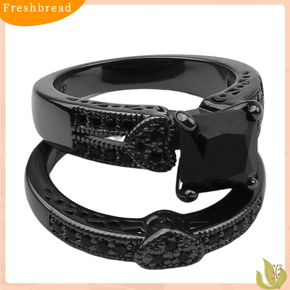 < Freshbread > 2Pcs/Set Wanita Pria Mewah Hitam Cubic Zircon Hias Jari Cincin Perhiasan Hadiah