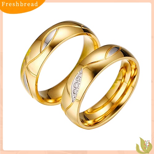 &lt; Freshbread &gt; Wanita Pria Berlapis Emas 18K Pertunangan Pernikahan Band Cincin Zirconia Perhiasan Hadiah