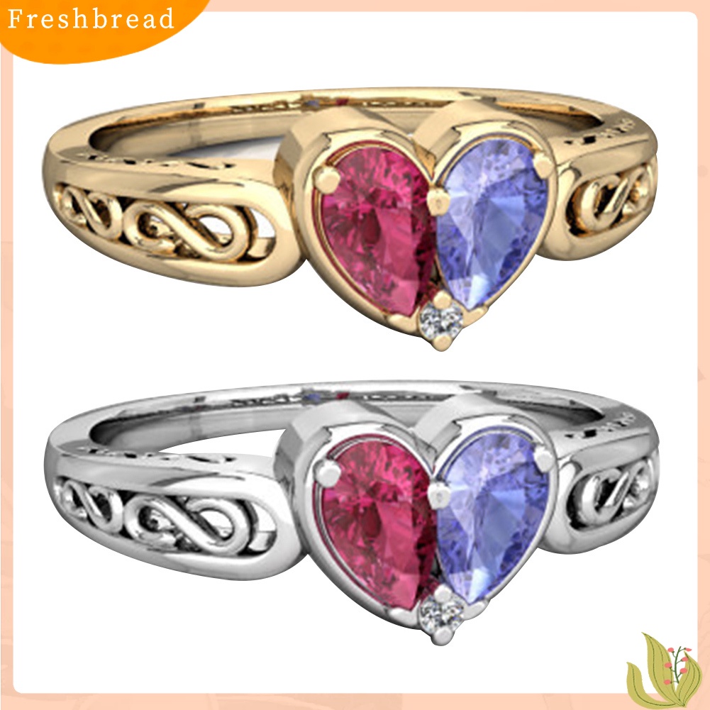 &lt; Freshbread &gt; Wanita Faux Ruby Amethyst Cinta Hati Pernikahan Cincin Perhiasan Hadiah Valentines Day