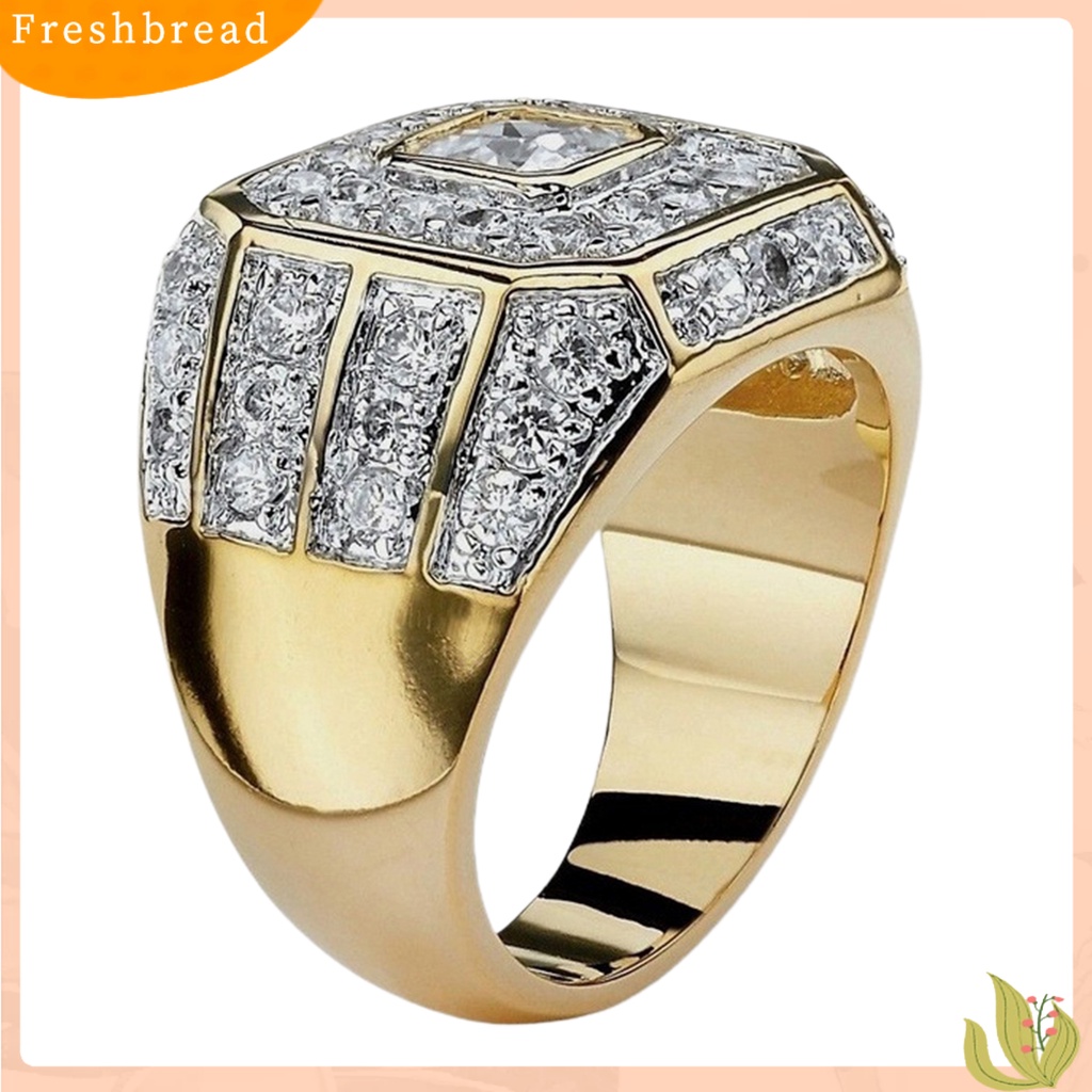 &lt; Freshbread &gt; Pria Cincin Cubic Zirconia Hip Hop Perhiasan Sparkling Fashion Penampilan Pernikahan Band Ring Untuk Pernikahan