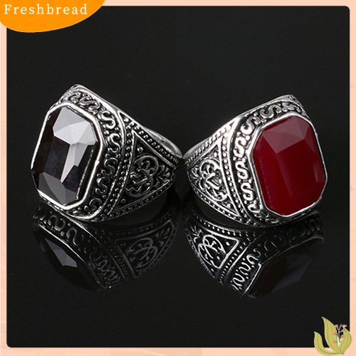 &lt; Freshbread &gt; Pria Wanita Kekasih Vintage Ukir Geometris Resin Alloy Pesta Perhiasan Cincin