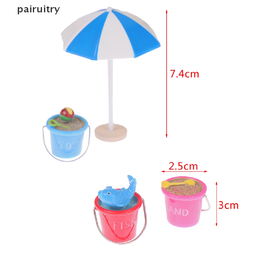 Prt1:12rumah Boneka Mini Seaside Beach Decor Payung Pantai Payung Parasol Bucket Boneka Mainan PRT