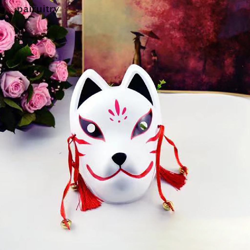 Prt Jepang Hand Made Fox Cosplay Topeng Full Face Dengan Rumbai Lonceng Kecil Masquerade PRT