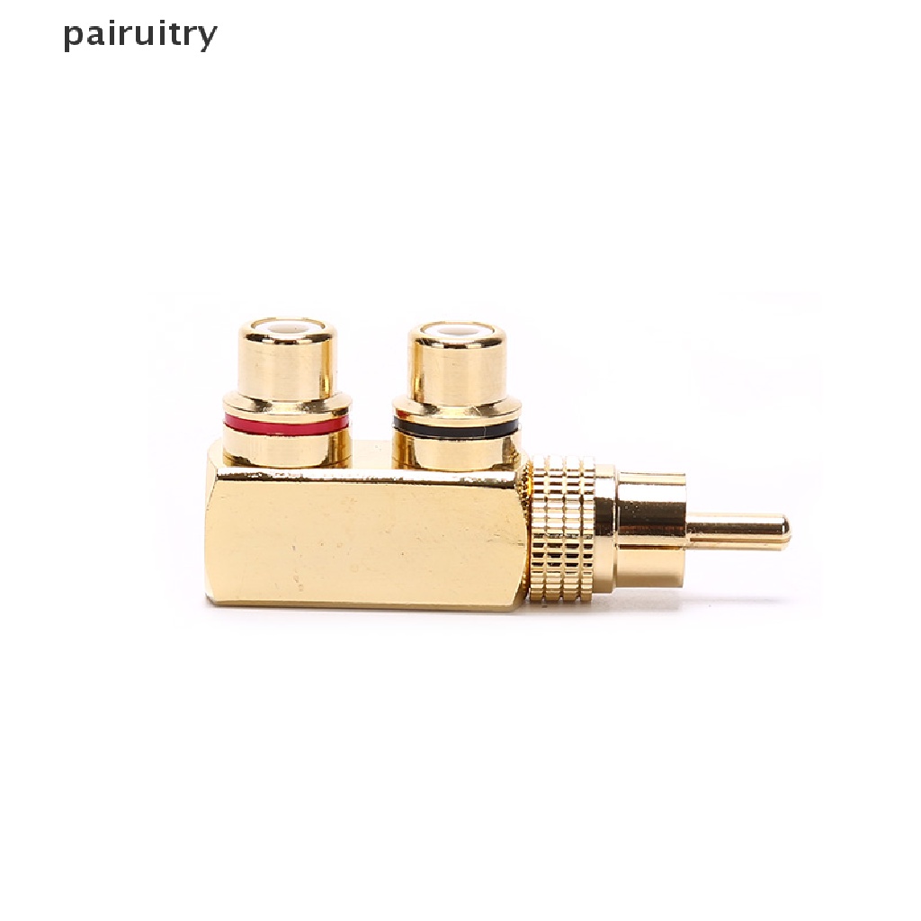 Prt Colokan AV Audio Splitter Lapis Emas RCA Adaptor 1 Male to 2 Female F connector PRT