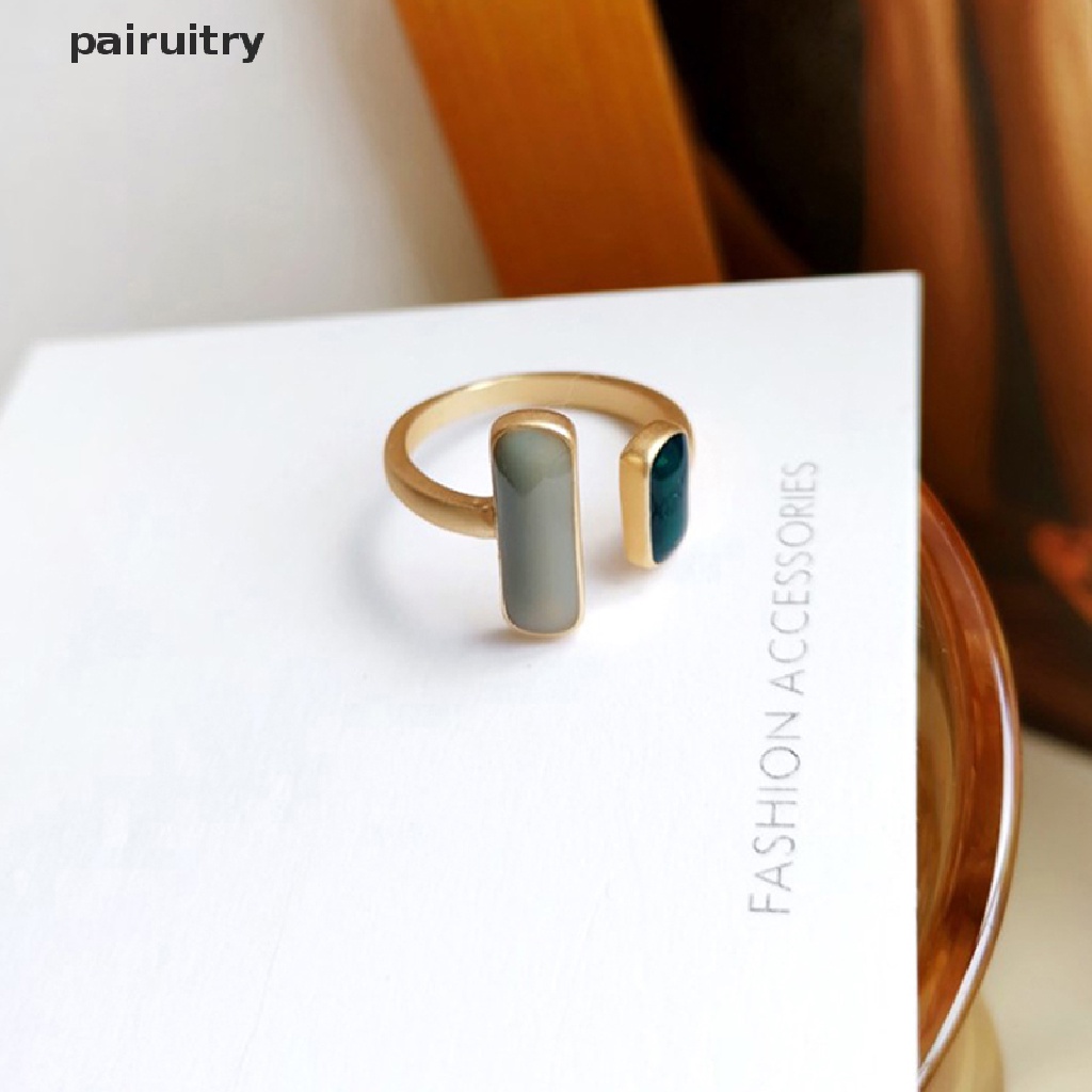 Prt Vintage Fashion Batu Opal Pernikahan Open Adjustable Stamp Silver Rings Untuk Wanita Perhiasan PRT