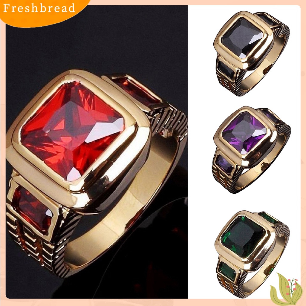 &lt; Freshbread &gt; Cincin Bentuk Persegi 4warna Cincin Pria Bisnis Bahan Stainless Steel Untuk Kehidupan Sehari-Hari