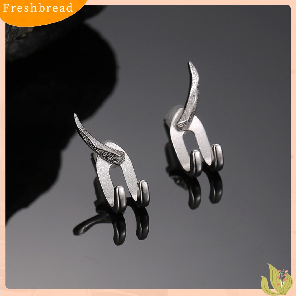 &lt; Freshbread &gt; Ear Studs Punk Hip Hop Dilepas 2-cakar Kait Kepribadian Hadiah Keren Gaya Sederhana Pria Anting Perhiasan Fashion