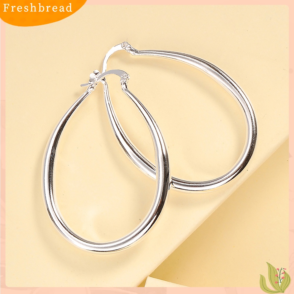 &lt; Freshbread &gt; 1pasang Anting Wanita Sederhana Dress Up Paduan Kantor Lady Oval Tipe Hoop Alloy Earrings Pakaian Sehari-Hari