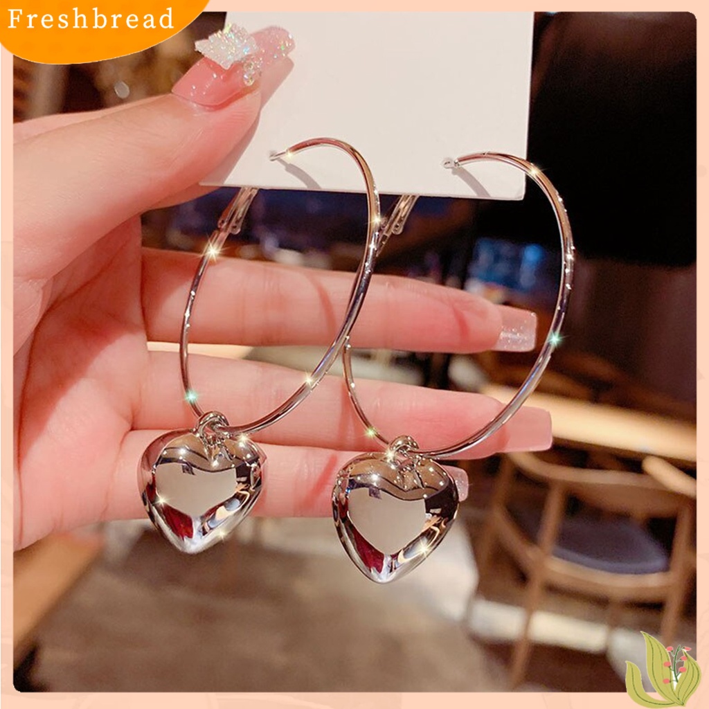 &lt; Freshbread &gt; 1pasang Anting Hoop Bulat Hati Liontin Perhiasan Berlapis Berlebihan Fashion Penampilan Anting Menjuntai Untuk Prom