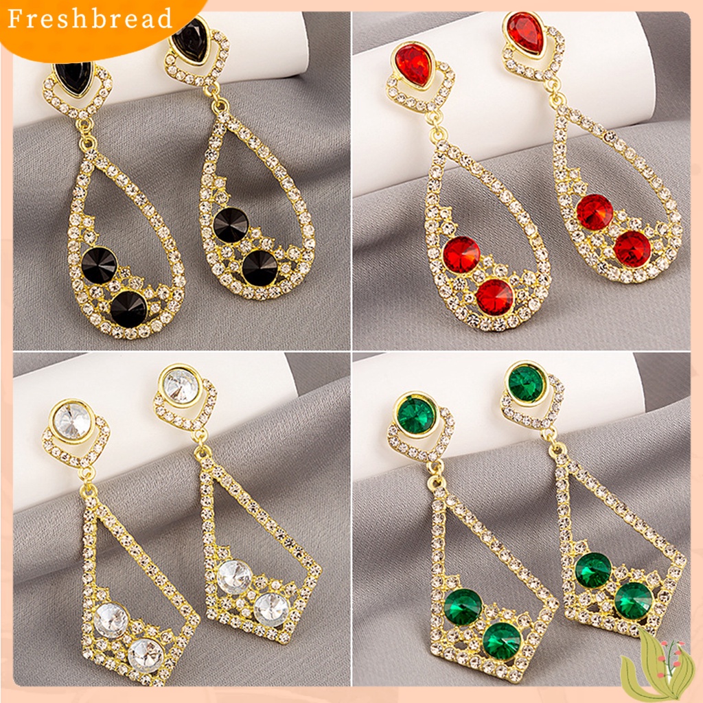 &lt; Freshbread &gt; 1pasang Anting Menjuntai Berongga Keluar Berlian Imitasi Perhiasan Bersinar Permata Imitasi Drop Earrings Untuk Pernikahan