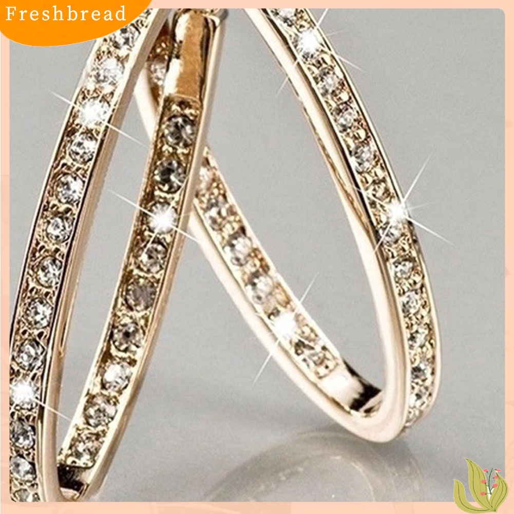 &lt; Freshbread &gt; Mempesona Wanita Berlian Imitasi Bertatahkan Lingkaran Besar Anting Hoop Pesta Perjamuan Perhiasan