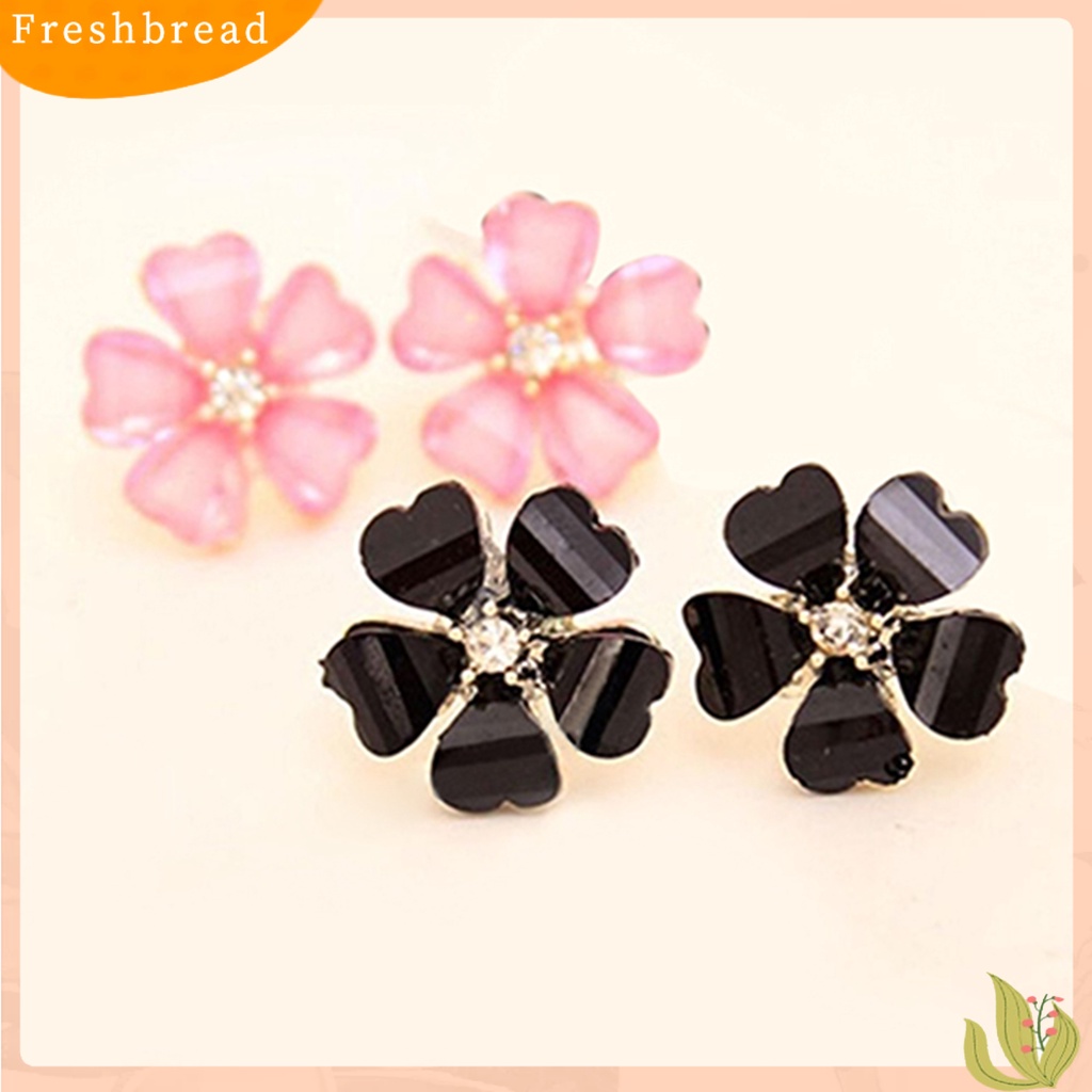 &lt; Freshbread &gt; Ear Stud Kelopak Berlian Imitasi Motif Bunga Bahan Alloy Indah Berkilau Anting Untuk Wanita