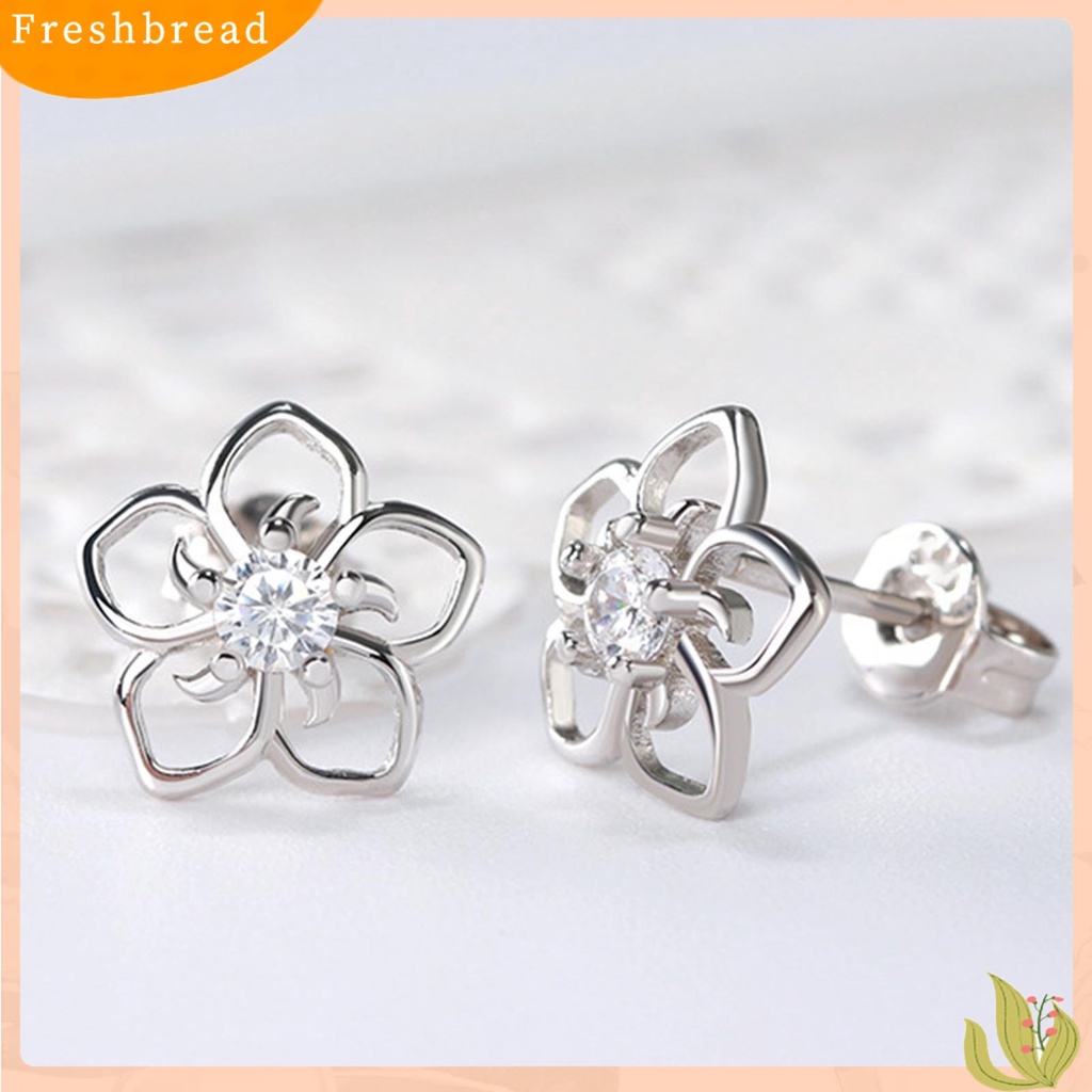 &lt; Freshbread &gt; 1pasang Anting Tusuk Bentuk Bunga Rhinestones Perhiasan Fashion Penampilan Giwang Telinga Gaya Korea Untuk Pakaian Sehari-Hari