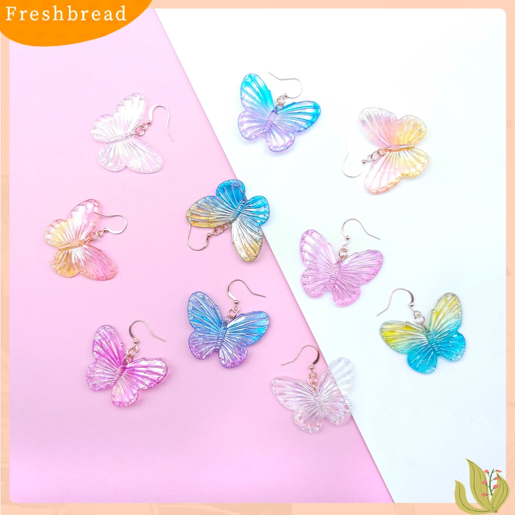 &lt; Freshbread &gt; 1pasang Tindik Warna Gradien Gadis Anting Akrilik Transparan Kupu-Kupu Drop Hook Earrings Perhiasan Aksesoris