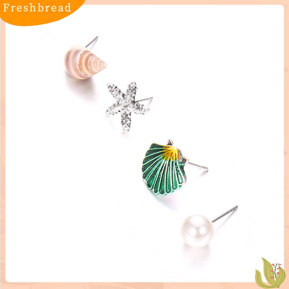 &lt; Freshbread &gt; 4Pcs/Set Musim Panas Pantai Bintang Laut Kerang Mutiara Imitasi Wanita Stud Earrings Hadiah