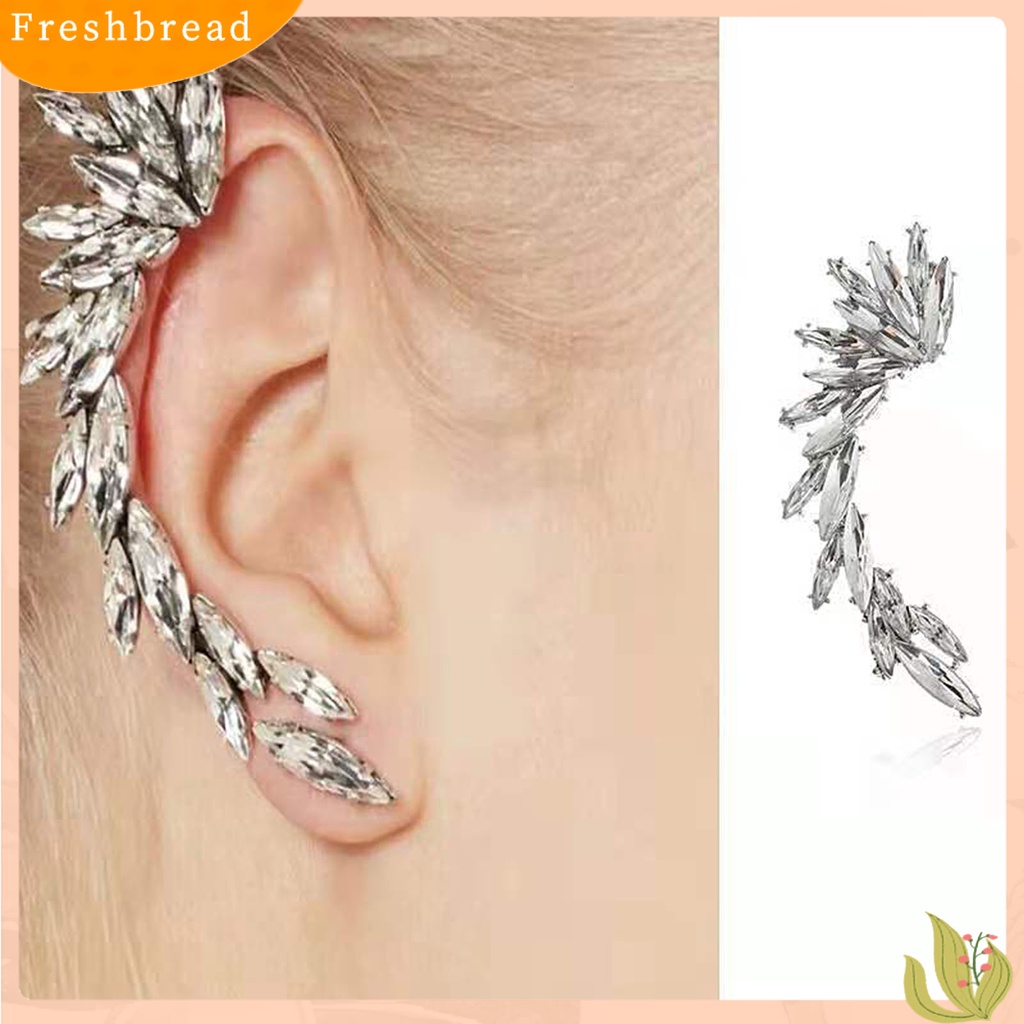 &lt; Freshbread &gt; 1Pc Klip Anting Boho Daun Berlian Imitasi Berlebihan Tahan Lama Berkilau Manset Telinga Untuk Pesta