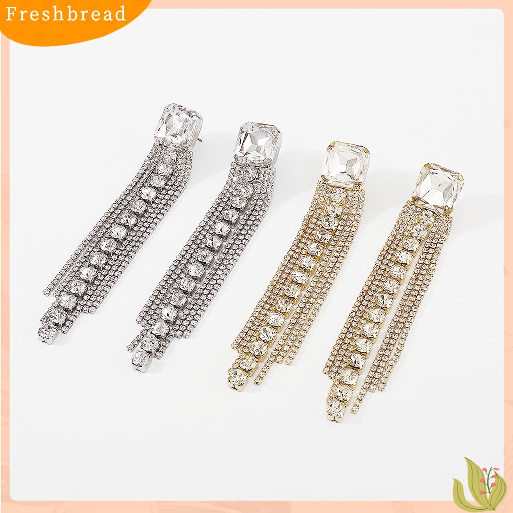 &lt; Freshbread &gt; 1pasang Anting Menjuntai Bohemian Rumbai Panjang Berlebihan Berkilau Geometris Hias Hadiah Kristal Imitasi Hias Drop Earrings Charm Perhiasan Untuk Perjamuan