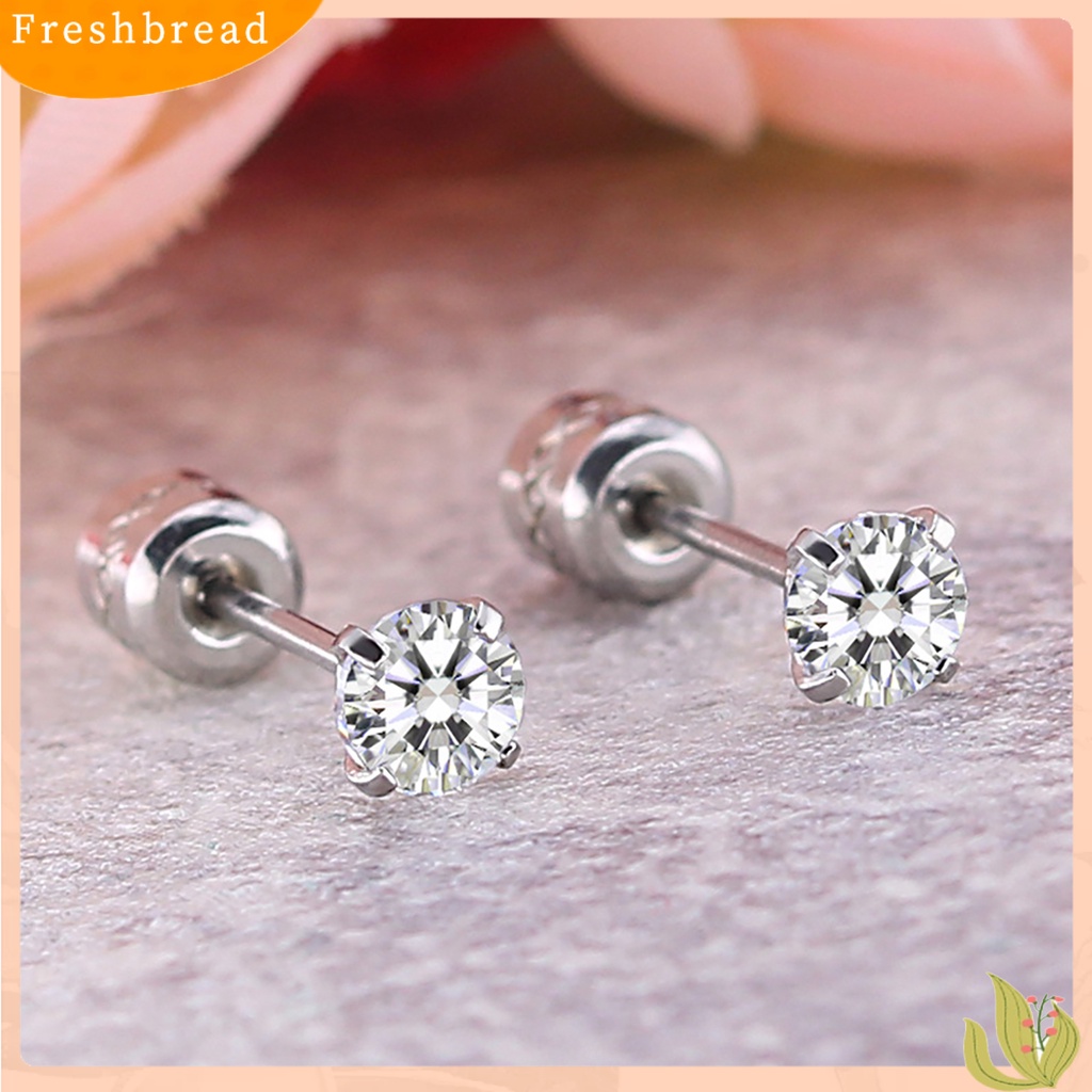 &lt; Freshbread &gt; Anting Giwang Fashionable Unisex Berlian Imitasi Bulat Cubic Zirconia Titanium Steel Untuk Hadiah