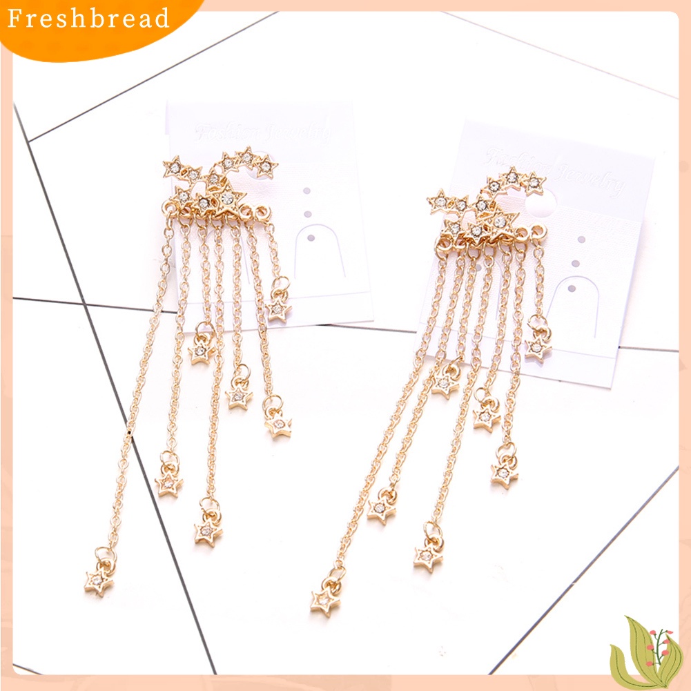 &lt; Freshbread &gt; 1Pc Wanita Multi-Rantai Berlian Imitasi Bintang Liontin Telinga Jaket Pesta Pernikahan Anting