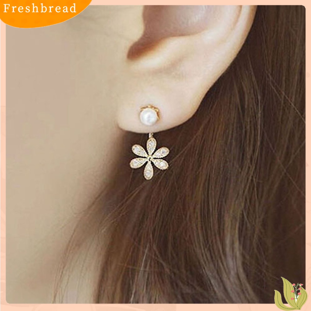 &lt; Freshbread &gt; Wanita Anting Shiny Antikarat Alloy Berlian Imitasi Bunga Mutiara Imitasi Ear Studs Untuk Belanja