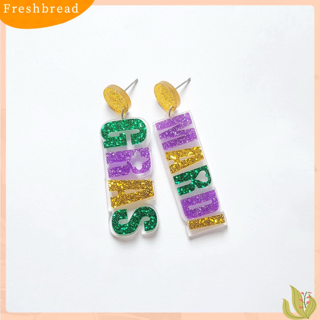 &lt; Freshbread &gt; 1pasang Menjuntai Anting-Anting Pribadi Bubuk Kilau Alfabet Pesona Geometris Pengerjaan Halus Telinga Dekorasi Warna-Warni Berlebihan Surat Tiga Warna Anting Glitter