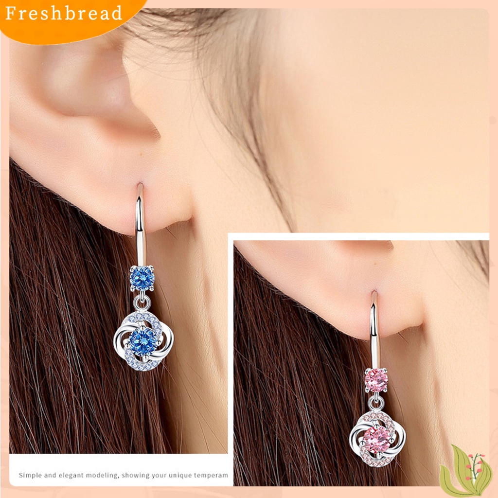 &lt; Freshbread &gt; Wanita Berlian Imitasi Cubic Zirconia Rumbai Empat Daun Semanggi Kait Anting Perhiasan