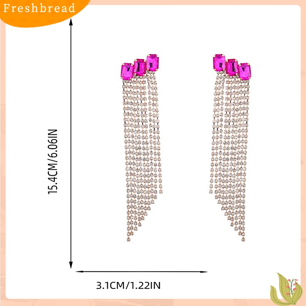 &lt; Freshbread &gt; 1pasang Anting Rumbai Berlian Imitasi Bersinar Wanita Bridal Drop Menjuntai Earrings Untuk Pakaian Sehari-Hari