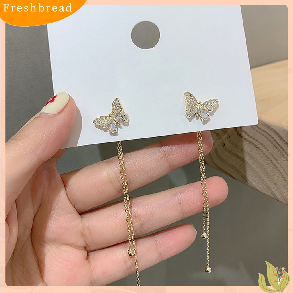 &lt; Freshbread &gt; 1pasang Lady Stud Earrings Indah Berlian Imitasi Mengkilap Kupu-Kupu Bentuk Drop Earrings Perhiasan Wanita