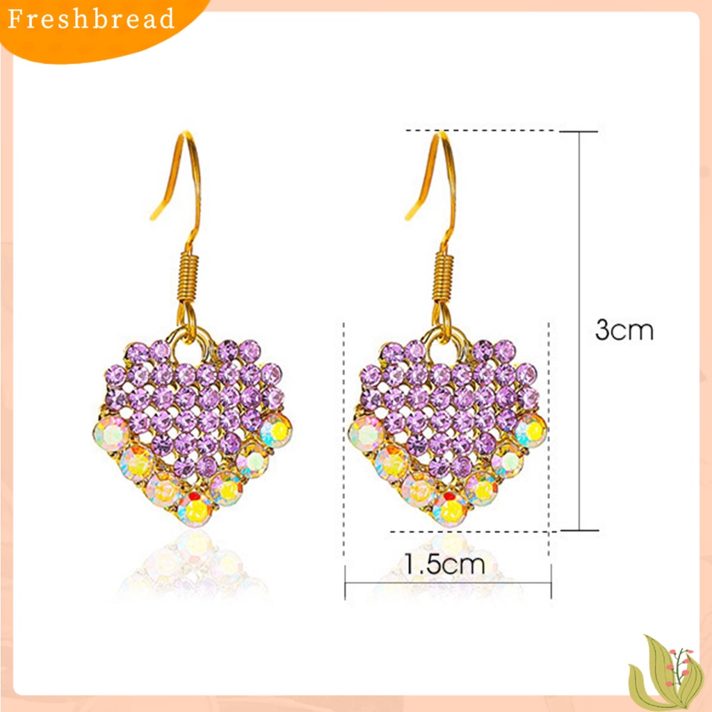 &lt; Freshbread &gt; 1pasang Anting Kait Liontin Hati Berlian Imitasi Berwarna Manis Drop Earrings Untuk Pesta Prom Pernikahan