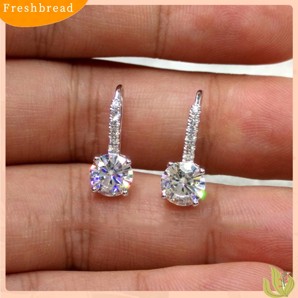 &lt; Freshbread &gt; Wanita Cubic Zirconia Hias Bulat Menjuntai Kait Anting Hadiah Perhiasan Natal