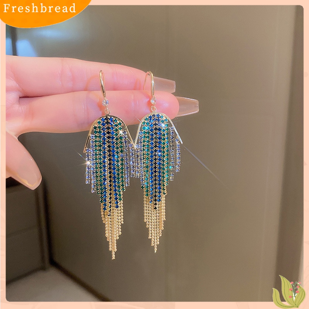 &lt; Freshbread &gt; 1pasang Anting Panjang Glitter Perhiasan Statement Geometris Gaya Bohemian Anting Rumbai Hias Berlian Imitasi Warna-Warni Untuk Perjamuan