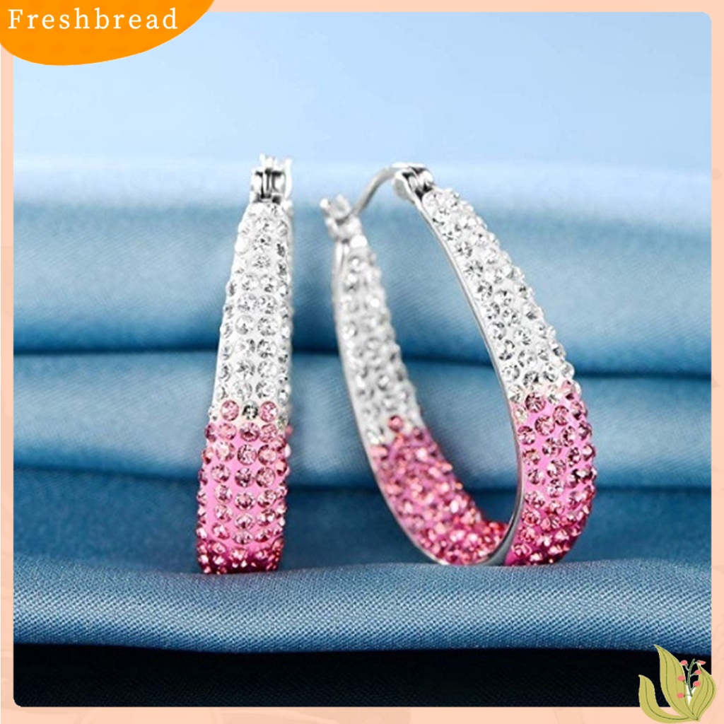 &lt; Freshbread &gt; 1pasang Anting Hoop Hias Berlian Imitasi Bahan Alloy Valentine Day Huggie Earrings Untuk Wanita