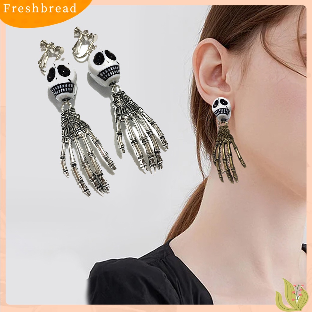 &lt; Freshbread &gt; 1pasang Anting Halloween Kepala Mengerikan Perhiasan Tangan Anting Menjuntai Panjang Lucu Untuk Festival